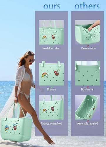 Baonat Beach Bag Rubber Tote Bag - Waterproof Travel Bag for Women Washable Tote Bag Handbag for Sports Beach Market Pool - Image 5