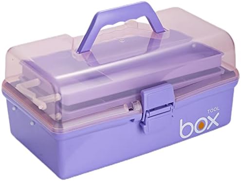 Kinsorcai 12'' Three-Layer Clear Plastic Storage Box/Tool Box, Multipurpose Organizer and Portable Handled Storage Case for Art Craft and Cosmetic (Purple) by Kinsorcai
