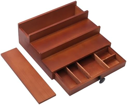 3 Tier Men's Cologne Organizer, Brown Wood Perfume Display Stand w/ Drawer | Tiered Cologne Shelf Rack, Classic Perfume Holder, Hidden Accessory Storage, Dresser Fragrance Display, Gift for Men - Image 6