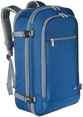 Amazon Basics Travel Backpack, Carry-On with Laptop Compartment, 1.55 cubic Expandable Storage, Dual Use Backpack & Shoulder Bag with Multiple Compartments and Pockets, 13.8'' x 9.5'' x 21.5'', Navy by AmazonBasics