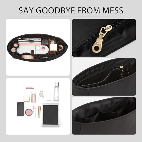 Soft Nylon Kelly 25 Bag Insert, Lightweight Luxury Purse Organizer Insert for Hermes Kelly 25 with Multiple Pockets, Premium Smooth Zipper Inner Liner for Women's Handbags (KL25, Black) - Image 7