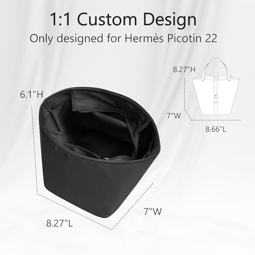 Picotin 22 Bag Insert - Satin Fabric Picotin 22 Bags Purse Organizer Insert with Zipper - Soft & Smooth Touch - Fits Hermes Women's Luxury Handbags Inner Liner(PC22/Black) - Image 2