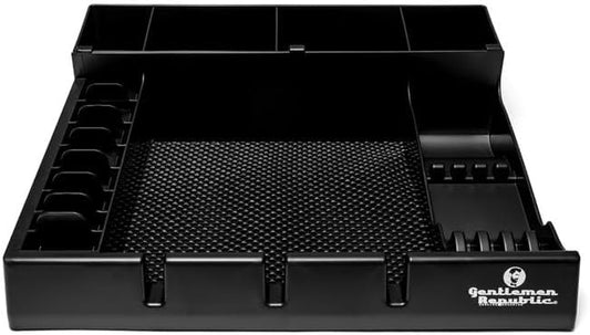 Gentlemen Republic Barber Station Organizer - Multi-Compartment, Black | Countertop tray for clippers, trimmers & grooming tools. Durable, compact design for barbers and stylists. by GentlemenRepublicGenuineGrooming