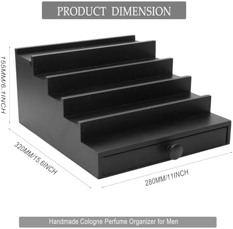 5 Tier Men's Cologne Organizer, Black Wood Display Stand Holder with Drawer | Tiered Cologne Shelf and Rack, large capacity, Multi-compartment, Hidden Storage, Fragrance Display for dresser, Gift for Men - Image 5
