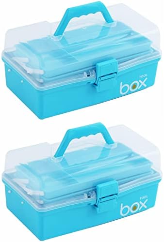 Kinsorcai 2PCS 12'' Three-Layer Clear Art Box Organizer, Multipurpose Plastic Craft Box with Handle (Blue) by Kinsorcai