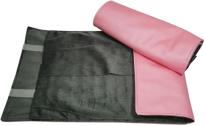 Travel Necklace Organizer, Tangle Free Jewelry Case, 16 Slots | Foldable,LightWeight Compact, Velvet Lining Jewelry Storage Bag for Chain Bracelet, Gift for Women Girls,Pink PU Gray Velvet - Image 4