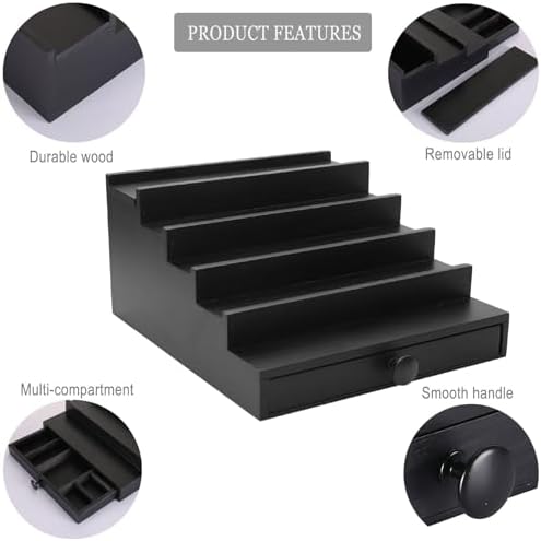 5 Tier Men's Cologne Organizer, Black Wood Display Stand Holder with Drawer | Tiered Cologne Shelf and Rack, large capacity, Multi-compartment, Hidden Storage, Fragrance Display for dresser, Gift for Men - Image 4