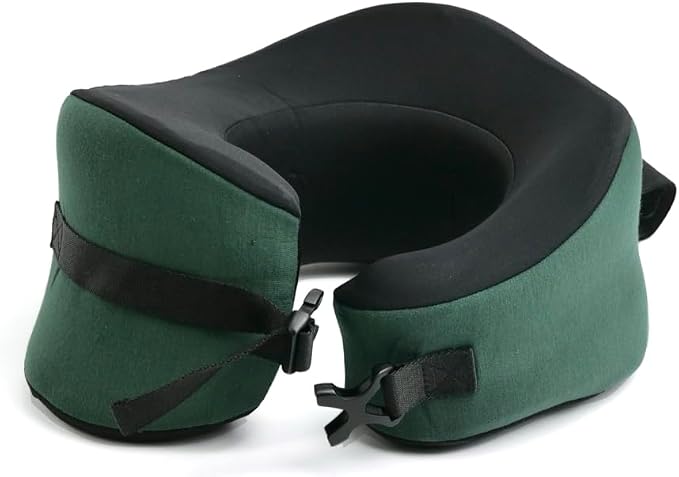 C CUSHION LAB Travel Pillow, Award-Winning Patented Ergonomic Design for Chin & Neck Support Memory Foam Neck Pillow, Compact Airplane Pillow for Traveling, Flight, Car (Hunter Green, Large) by CUSHIONLAB