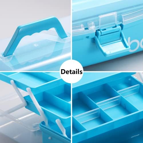 Kinsorcai 12'' Three-Layer Clear Art Box Organizer, Multipurpose Plastic Craft Box with Handle (Blue) - Image 4