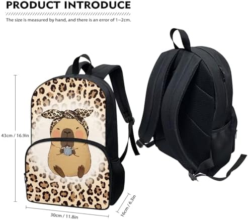 Children's Capybara Cheetah School Bookbag Travel Backpack Schoolbag Set with Brown Hiking Daypack Shoulder Crossbody Book Bags Lunch Tote Box Water Bottle Pouch Pencil Pen Case Bag - Image 2