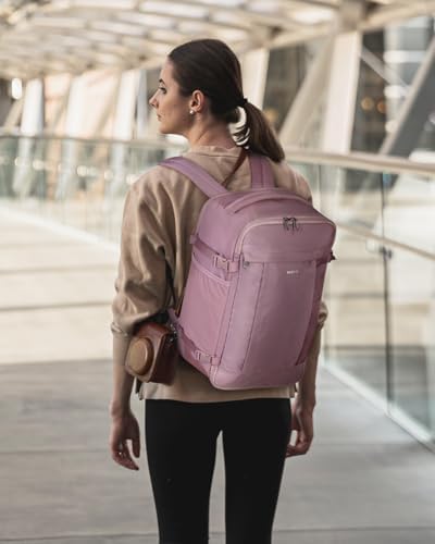 ECOHUB 17'' Small Travel Backpack, United Airlines Personal Item Bag 16.9"x10"x7.5" Carry on Backpack with USB Port Luggage Sleeve Travel Essentials for Men Women Water Resistant, Pink - Image 2