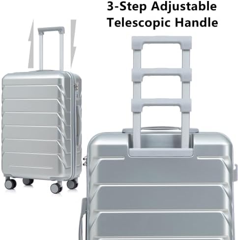 Hardside Luggage Sets, Lightweight Stripes Suitcase with Spinner Wheels, Sliver-220 - Image 3
