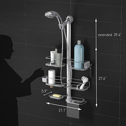 simplehuman X-Large Adjustable Hanging Shower Caddy, Handheld Showerhead Compatible, Family-Size Bathroom Organizer with 12-Inch Extended Neck, Adjustable Shelves, Rust-Proof Stainless Steel - Image 2