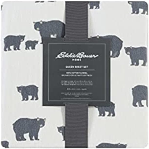 Eddie Bauer - Flannel Sheets Twin Size, Anti-Pilling & Wrinkle Resistant Cotton, Touchably Soft for All-Season Comfort - Bed Sheets with Matching Pillowcase & Fitted Sheet (Bear Family Grey)