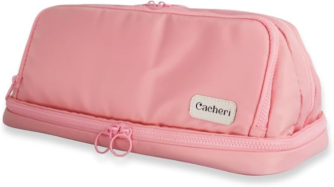 All in One Toiletry Bag for Women Makeup, Jewelry & Hair Tool Organizer with Heat-Resistant Pocket Travel Cosmetic Case with Red Lining by TheCacheri
