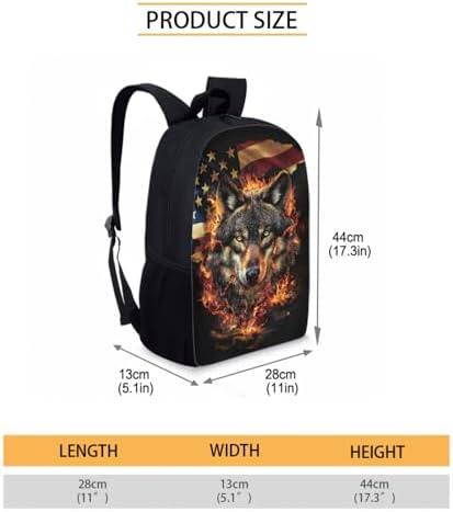 Wolf Printed Kid's Backpack 3Pcs Set - American Flag Wolf Printed School Book Bag for Boys Girls Teens With Lunch Box Pencil Case 3 in 1 - Image 4
