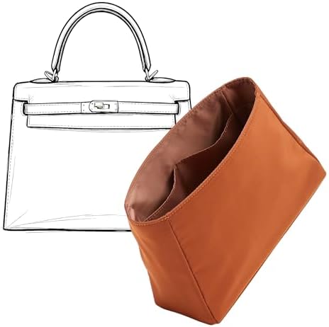 Soft Nylon Kelly 28 Bag Insert, Lightweight Luxury Purse Organizer Insert for Hermes Kelly 28 with Multiple Pockets, Premium Smooth Zipper Inner Liner for Women's Handbags (KL28, Gold) by OAIKOR