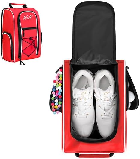 Wolt Golf Shoe Bag - Sports & Travel Shoes Carrier Bags with Ventilation & Double Outside Accessory Pocket for Socks, Tees, Golf Balls, Etc. for Women and Men (Red) by WOLT