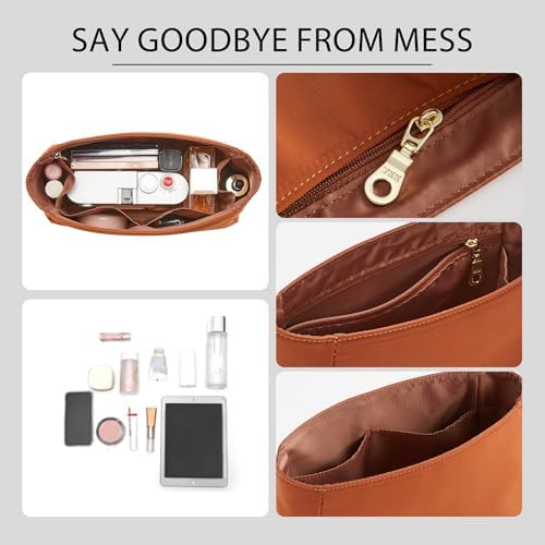 Soft Nylon Kelly 28 Bag Insert, Lightweight Luxury Purse Organizer Insert for Hermes Kelly 28 with Multiple Pockets, Premium Smooth Zipper Inner Liner for Women's Handbags (KL28, Gold) - Image 7