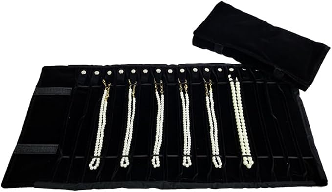 Travel Necklace Organizer, Tangle Free Jewelry Case, 16 Slots | Foldable,LightWeight Compact, Velvet Lining Jewelry Storage Bag for Chain Bracelet, Gift for Women Girls,Black - Image 2