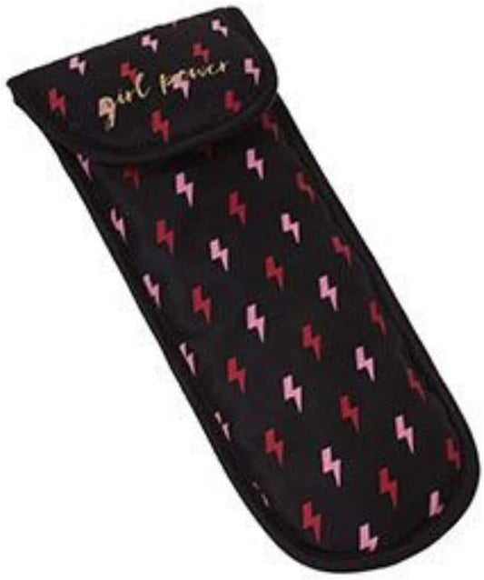 Miamica Hair Iron Case Heat Resistant Lining Packing Organizer - Black with Pink and Red Bolts by Miamica