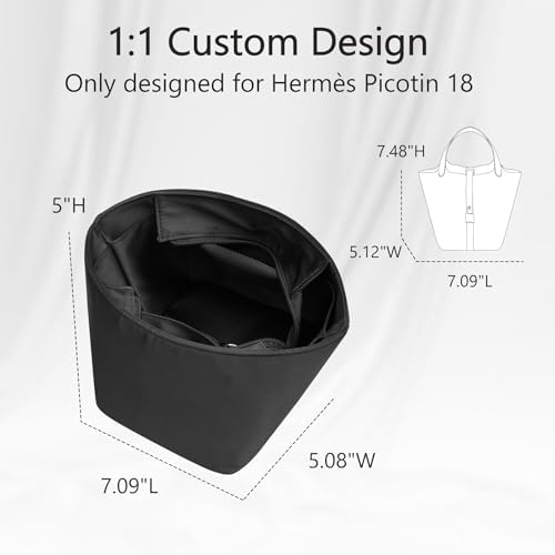 Silky Smooth Picotin 18 Bag Insert, Luxury Satin Fabric Picotin 18 Purse Organizer Insert with Zipper, Lightweight Soft Touch Bag Divider for Women's Hermes Bags Accessories(Black) - Image 2