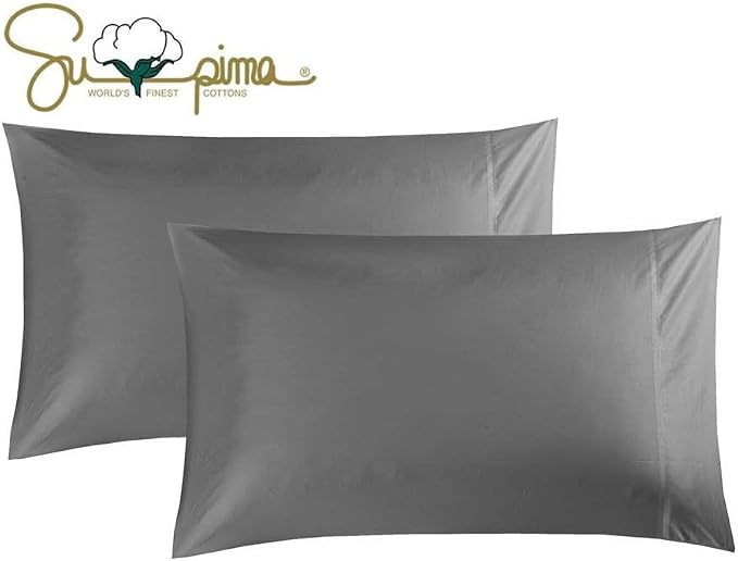 100% Supima Cotton 600 Thread Count Queen Pillowcase Set of 2, Luxury Hotel Pillow Cases,Soft & Silky Sateen Weave, Premium Quality Queen Pillowcase 2 Pieces (Grey, STD) by ELINEN