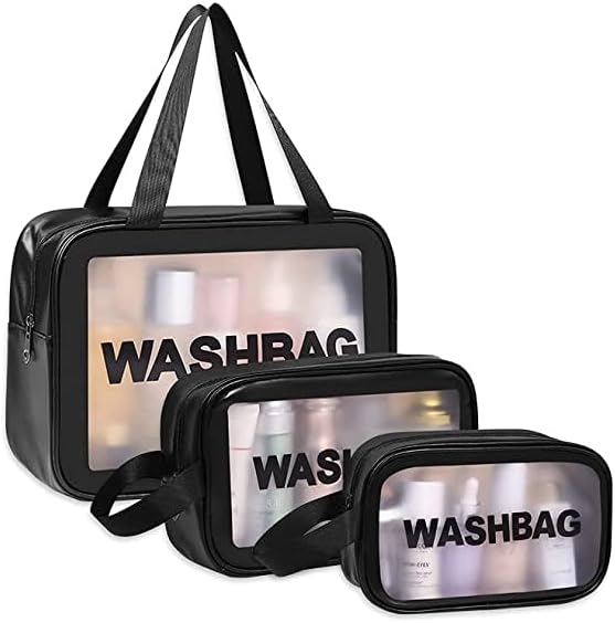 Travel Makeup Pouch Set Toiletry Bag Cosmetic Organizer Bag for Women and Girls Toiletry Storage Kit Set of 3, WASHBAG - BLACK, M, Travel Accessories by Unknown