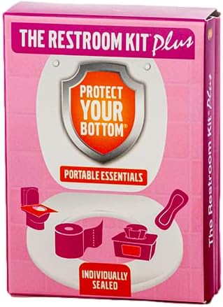 The Restroom Kit Plus: All-in-One Hygiene Travel Kit for Women, 12-Pack with Panty Liner, Patented Seat Cover, 3-Ply Toilet Paper, and Wipes