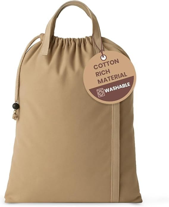 LFH Home Large Premium Cotton Rich Canvas Laundry Bag with Drawstring and Handles Heavy Duty, Multi-Use, and Washable for Home, Travel, College or Storage 28x36 (Pack of 4)-Beige by LFHHomePrivateLimited