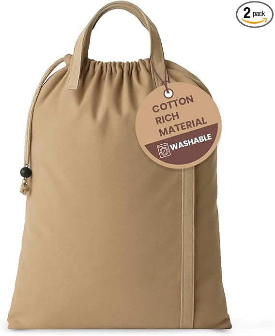 LFH Home Large Premium Cotton Rich Canvas Laundry Bag with Drawstring and Handles Heavy Duty, Multi-Use, and Washable for Home, Travel, College or Storage 28x36 (Pack of 2)-Beige by LFHHomePrivateLimited