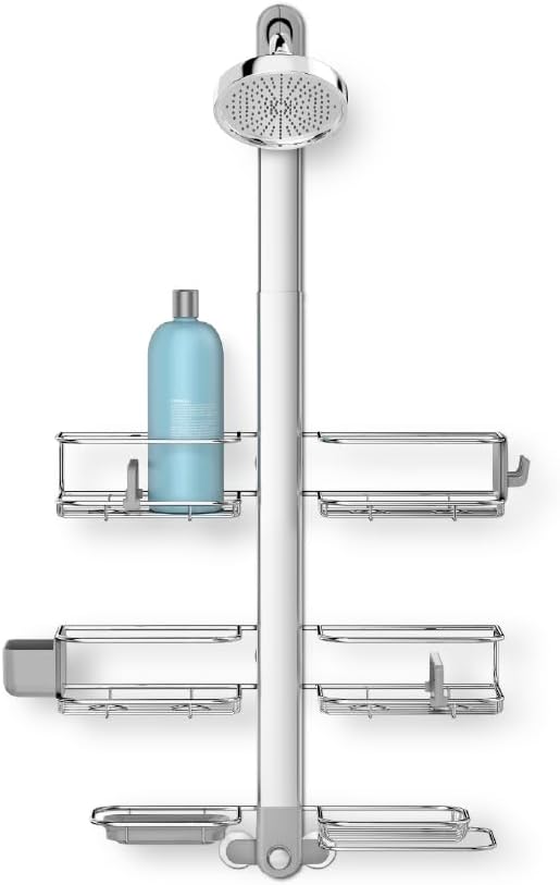 simplehuman X-Large Adjustable Hanging Shower Caddy, Handheld Showerhead Compatible, Family-Size Bathroom Organizer with 12-Inch Extended Neck, Adjustable Shelves, Rust-Proof Stainless Steel by Unknown
