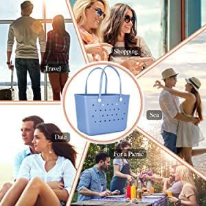 Extra Large Rubber Beach Bag Tote Bag for Women Waterproof Bag | Waterproof EVA Beach Tote with Zipper Pocket & Non-Slip Bottom | Sturdy Tote for Beach Pool Boat Groceries & Travel - Image 6
