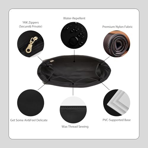 Soft Nylon Kelly 28 Bag Insert, Lightweight Luxury Purse Organizer Insert for Hermes Kelly 28 with Multiple Pockets, Premium Smooth Zipper Inner Liner for Women's Handbags (KL28, Black) - Image 6