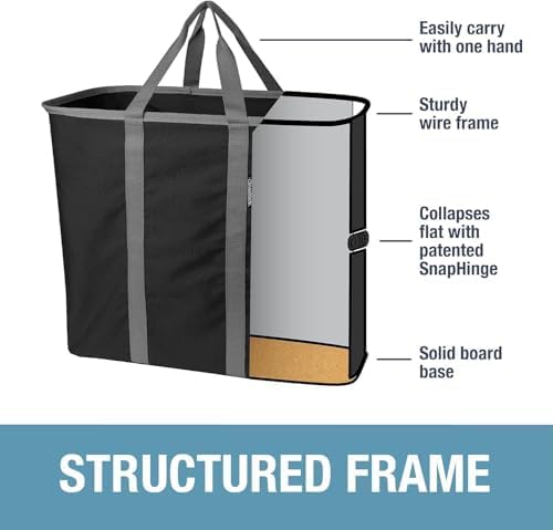CleverMade LUXE Collapsible Laundry Caddy, 64L, 2 Pack, Navy Noir | Refined fabric and vegan leather details suit open rooms. The structured frame carries 2 loads and folds flat for storage. - Image 7