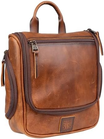 STS Ranchwear Men's Tucson Hanging Shave Kit, Multi-Pocket Genuine Leather Travel Toiletry Dopp Kit Organizer Bag, STS30310 by STS+Ranchwear