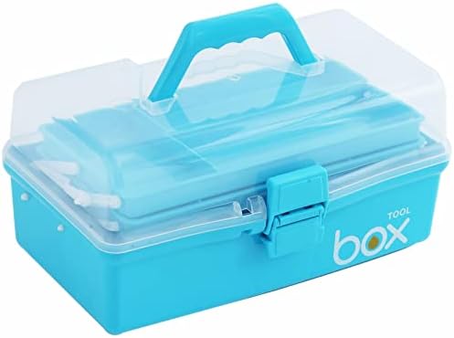 Kinsorcai 12'' Three-Layer Clear Art Box Organizer, Multipurpose Plastic Craft Box with Handle (Blue) by Kinsorcai