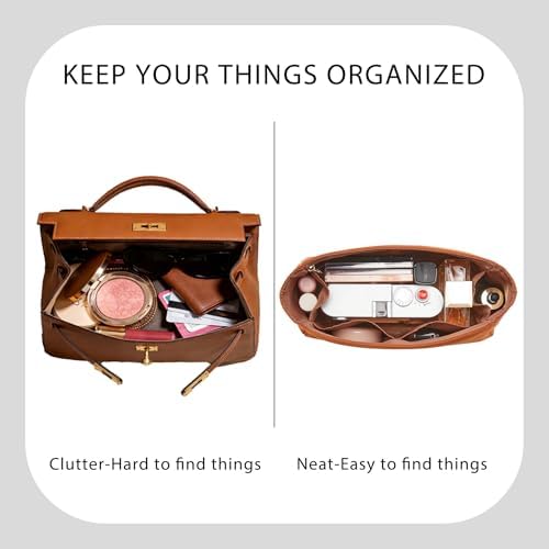 Soft Nylon Kelly 32 Bag Insert, Lightweight Luxury Purse Organizer Insert for Hermes Kelly 32 with Multiple Pockets, Premium Smooth Zipper Inner Liner for Women's Handbags (KL32, Gold) - Image 5