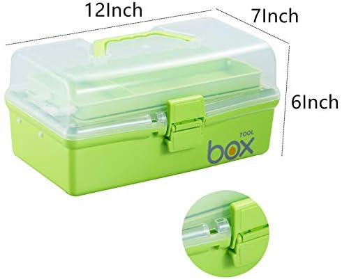 Kinsorcai 2PCS 12'' Three-Layer Clear Plastic Storage Box/Tool Box, Multipurpose Organizer and Portable Handled Storage Case for Art Craft and Cosmetic (Green) - Image 2