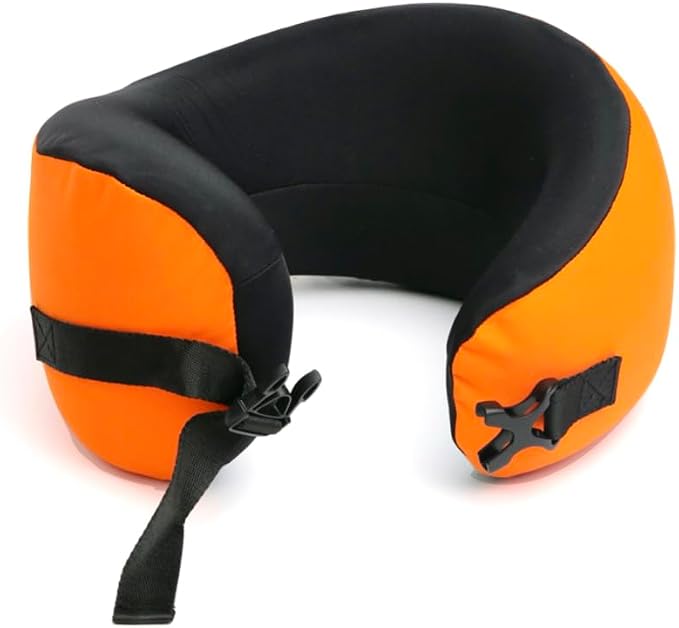 C CUSHION LAB Travel Pillow, Award-Winning Patented Ergonomic Design for Chin & Neck Support Memory Foam Neck Pillow, Compact Airplane Pillow for Traveling, Flight, Car (Dynamic Orange, Medium) - Image 2