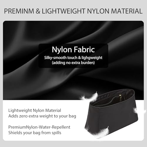 Soft Nylon Kelly 28 Bag Insert, Lightweight Luxury Purse Organizer Insert for Hermes Kelly 28 with Multiple Pockets, Premium Smooth Zipper Inner Liner for Women's Handbags (KL28, Black) - Image 4