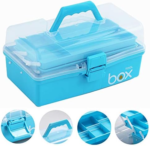 Kinsorcai 12'' Three-Layer Clear Art Box Organizer, Multipurpose Plastic Craft Box with Handle (Blue) - Image 2