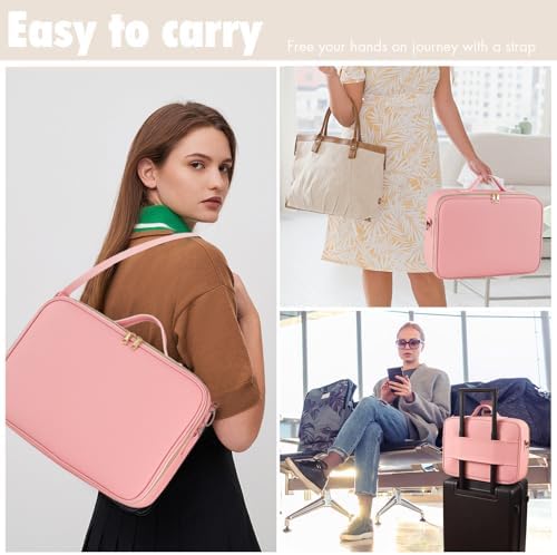 15''X11'' Makeup Bag with Removeable Lighted Mirror, Travel Makeup Case with 3 Color Lights Dimmable Brightness, Large Capacity Cosmetic Organizer Case with Detachable Dividers & Shoulder Strap - Image 5