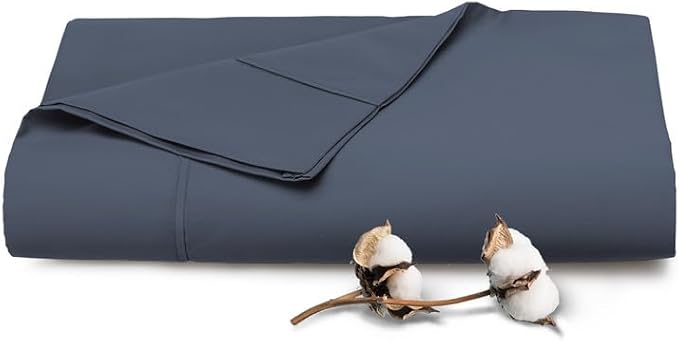 Pizuna Pure 100% Cotton Flat Sheets Only King Dark Blue (1 PC), Luxurious 400 Thread Count Long Staple Cotton Sateen with 4" Hem (Combed King Flat Sheet Only Cotton) by Pizuna