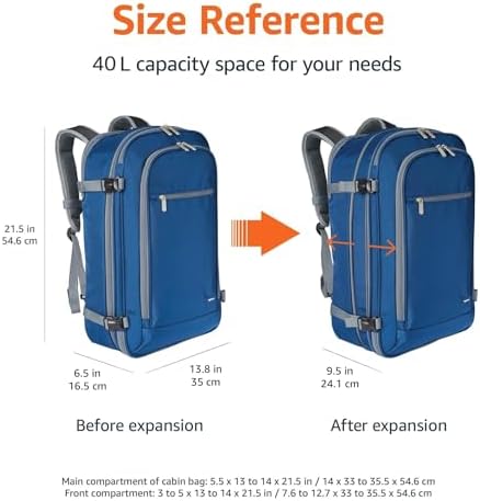 Amazon Basics Travel Backpack, Carry-On with Laptop Compartment, 1.55 cubic Expandable Storage, Dual Use Backpack & Shoulder Bag with Multiple Compartments and Pockets, 13.8'' x 9.5'' x 21.5'', Navy - Image 3
