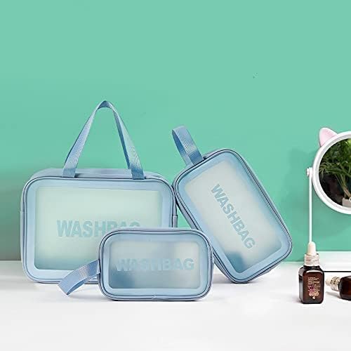 Travel Makeup Pouch Set Toiletry Bag Cosmetic Organizer Bag for Women and Girls Toiletry Storage Kit Set of 3, BLUE, M, Travel Accessories - Image 6