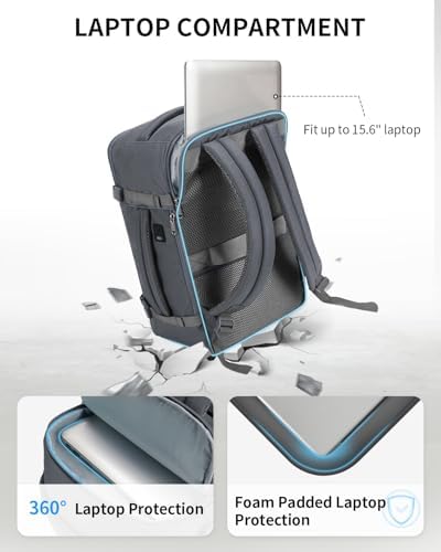 ECOHUB 17'' Small Travel Backpack, United Airlines Personal Item Bag 16.9"x10"x7.5" Carry on Backpack with USB Port Luggage Sleeve Travel Essentials for Men Women Water Resistant, Grey - Image 5