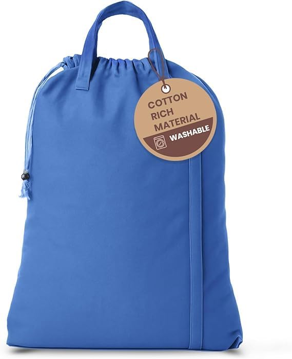 LFH Home Large Premium Cotton Rich Canvas Laundry Bag with Drawstring and Handles Heavy Duty, Multi-Use, and Washable for Home, Travel, College or Storage 28x40 (Pack of 4)-Sky Blue by LFHHomePrivateLimited