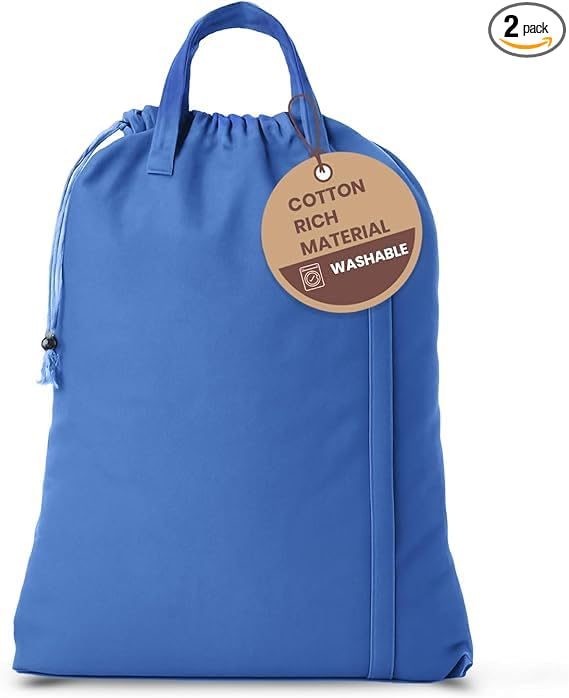 LFH Home Large Premium Cotton Rich Canvas Laundry Bag with Drawstring and Handles Heavy Duty, Multi-Use, and Washable for Home, Travel, College or Storage 24x36 (Pack of 2)-Sky Blue by LFHHomePrivateLimited