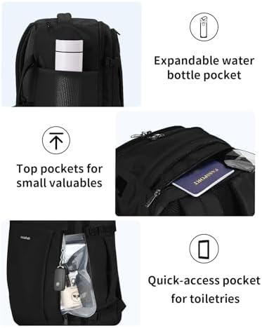 ECOHUB 17'' Small Travel Backpack, United Airlines Personal Item Bag 16.7"x10"x8" with 13 Pockets Carry on Backpack with USB Port Luggage Sleeve Travel Essentials for Men Women Water Resistant, Black - Image 5